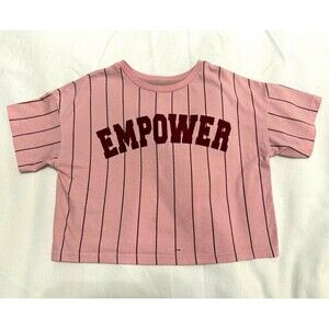 Xersion Girls Pink Striped EMPOWER Logo Short Sleeve Crew Neck T-Shirt Size S